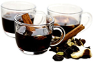 Glasses of Scandinavian hot spiced mulled wine called glogg.