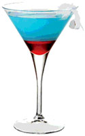 July Fourth cocktail with red, white & blue colored layers.