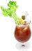 The bloody mary cocktail, a popular favorite with olive, lemon wedge & celery stalk as garnish.